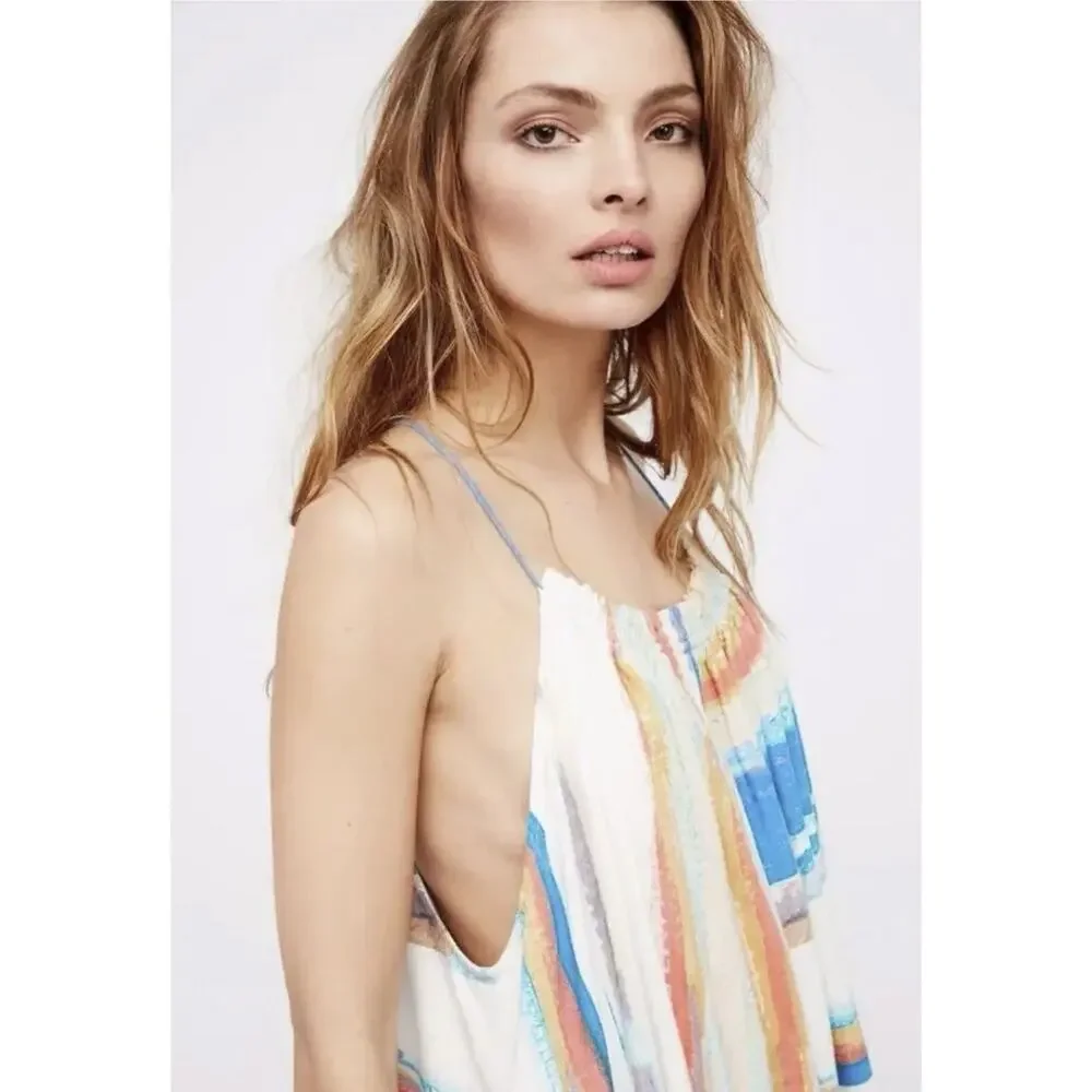 FREE PEOPLE PAINTED STRIPE MINI BOHO FESTIVAL DRESS Size Small